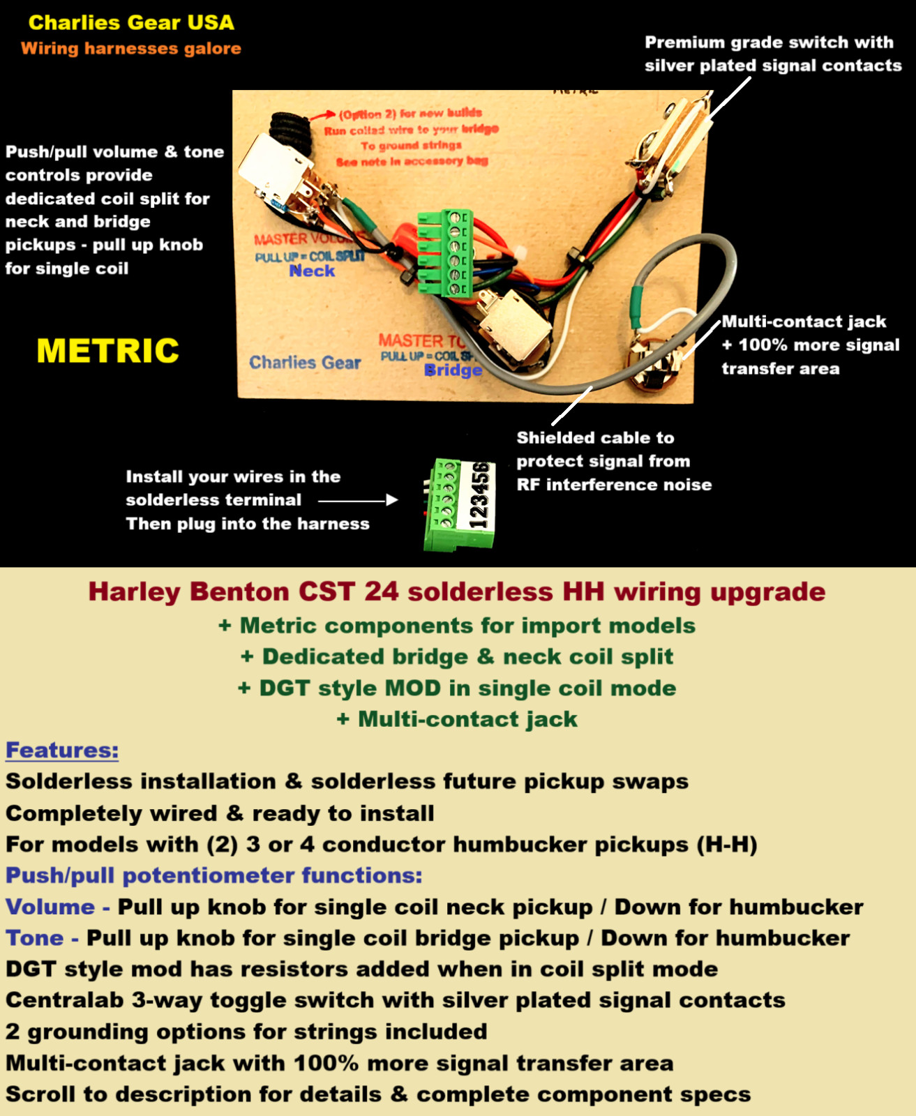 Harley Benton Solderless Wiring Upgrade +DGT style Mod +Dedicated Coil split MOD