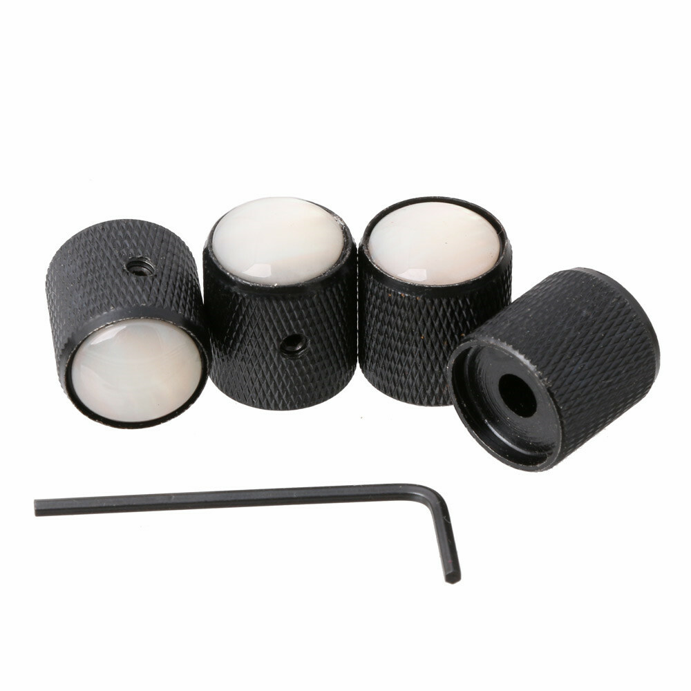 4PCS Shell Mosaic Metal Dome Tone Guitar Bass Knob Control 6mm Black