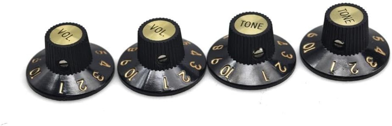 Guitar Control Knobs, 4-Pack Witch Hat Design, Fits Solid Shaft Potentiometers