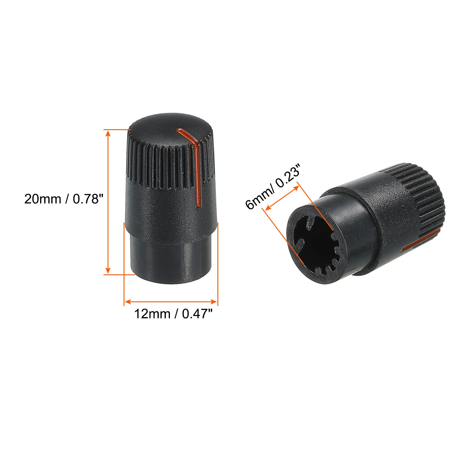 Potentiometer Control Knob ABS Guitar Knob 180 Degrees Black Orange 5PCS