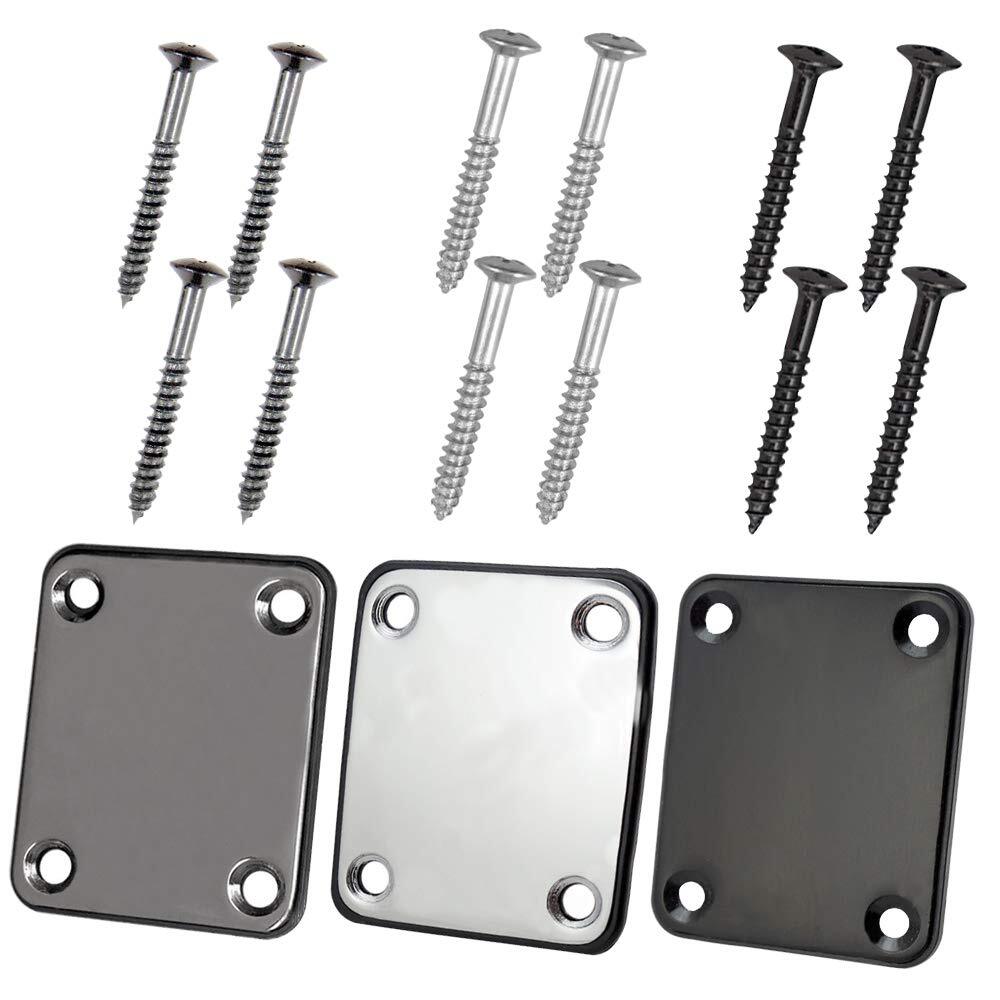 Metal Guitar Neck Plate with Screws 4 Holes Guitar Neck Joint Board, 3 Pack