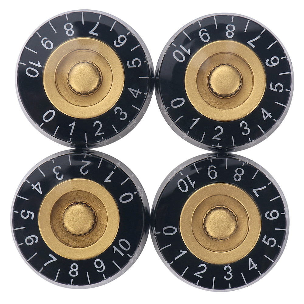 4Pcs Acrylic Guitar/Bass Knobs Volume Tone Control Knobs Black&Gold w/White Word