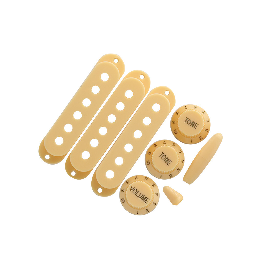 Set ST Guitar Pickup Covers 48/50/52mm 2T 1V Knobs Switch Tip Bar Tip Cream