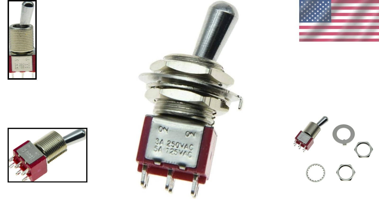 Metal DPDT 2 Way ON/ON Toggle Switch with Quick Connect for Panel Mounting