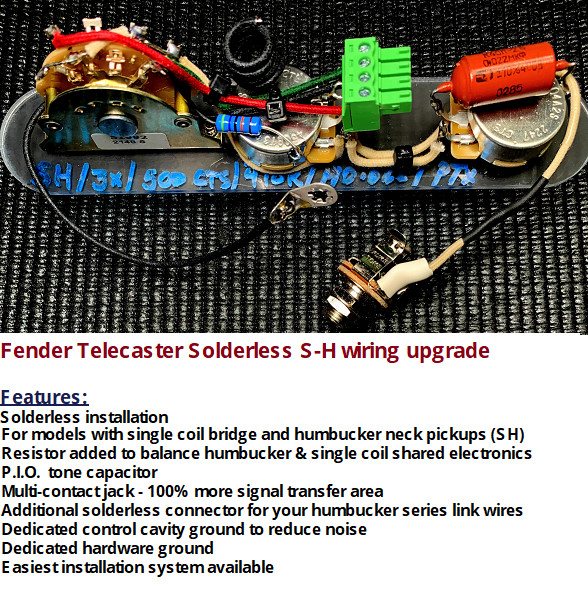 Telecaster Solderless SH Wiring Upgrade +Balance Resistor +PIO Tone Capacitor