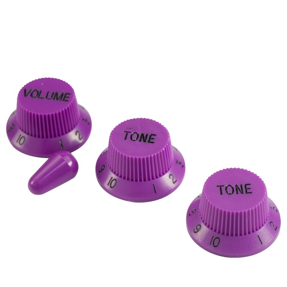 3 Stratocaster/UFO Style Knobs 1 vol 2 tones with switch tip Violet