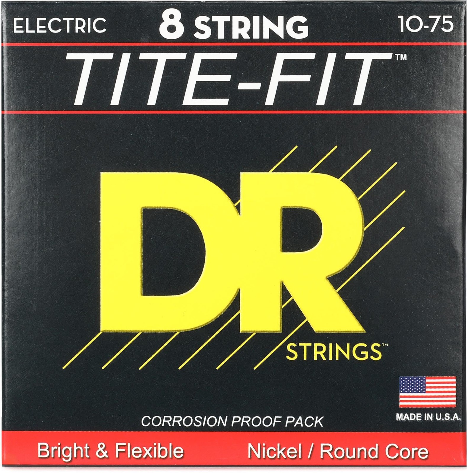 DR Strings TITE FIT Electric Guitar (TF8-10) Medium (10-75), Silver