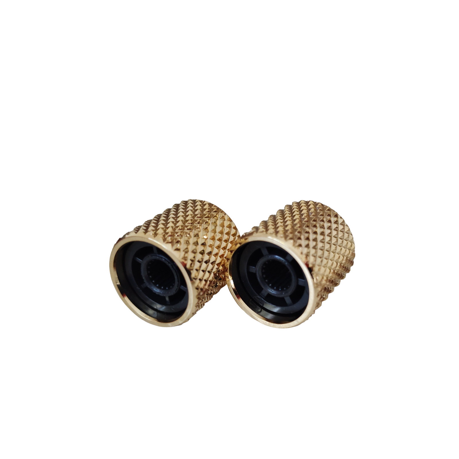 Set of 2 Import Spec Gold Flat Top Barrel 18 Tooth Push On Knobs Tele or P Bass