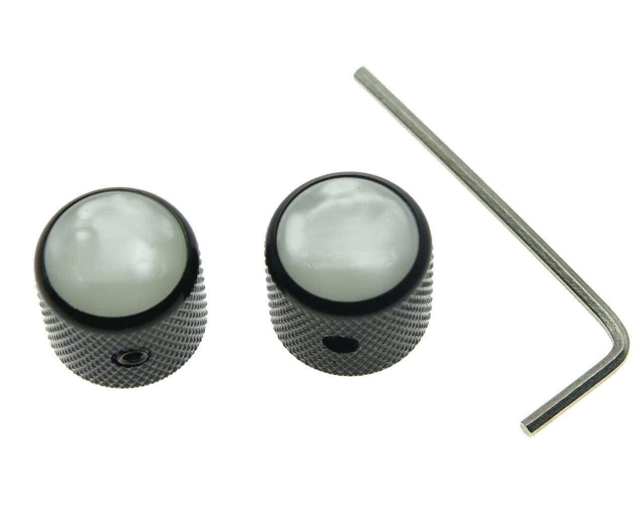 2pcs Black with White Pearl Cap Guitar Dome Knobs for Tele Telecaster Set Scr…