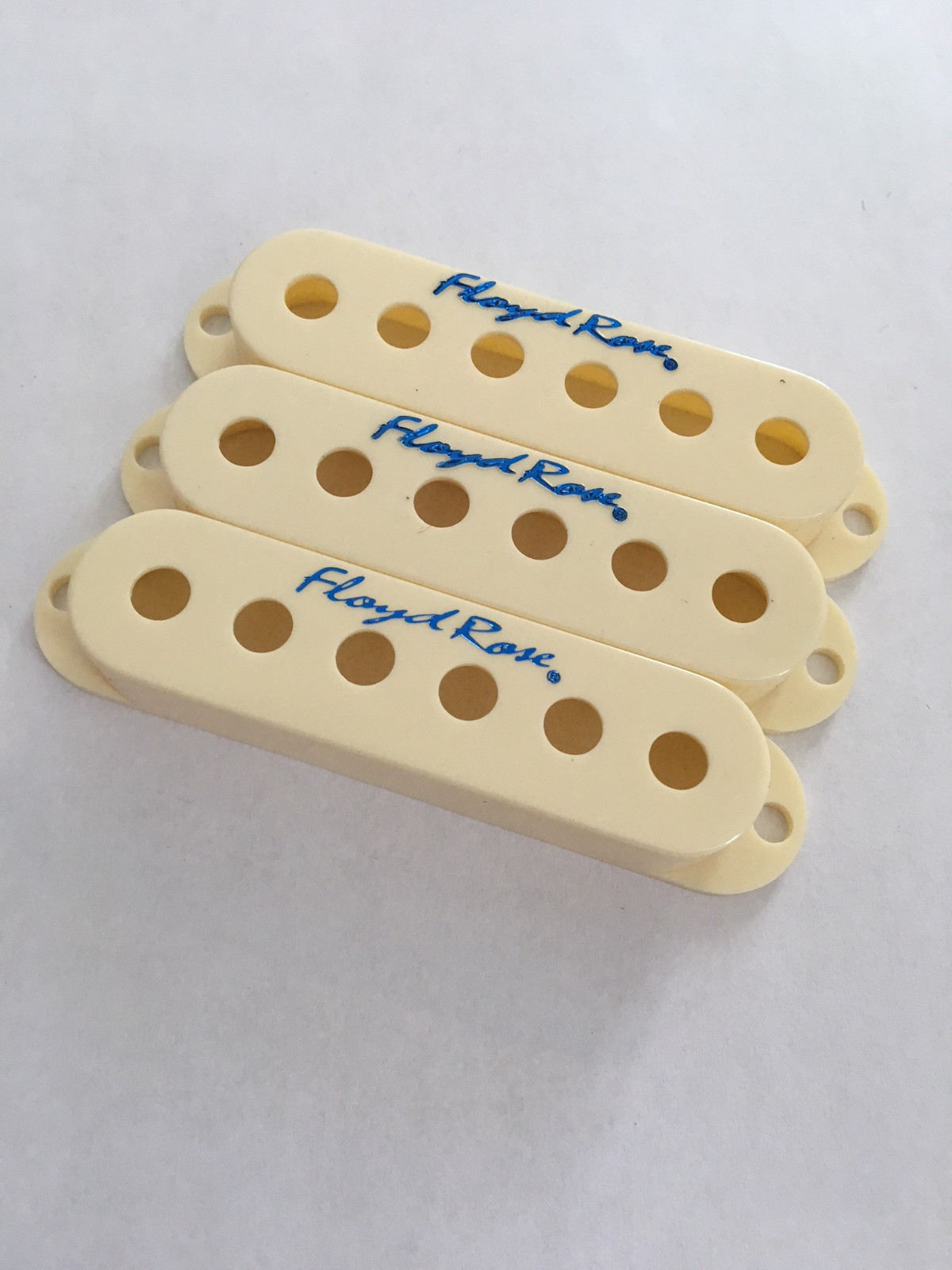Floyd Rose Single Coil Pickup Cover Set Cream w/ Blue Logo fits Fender Duncan
