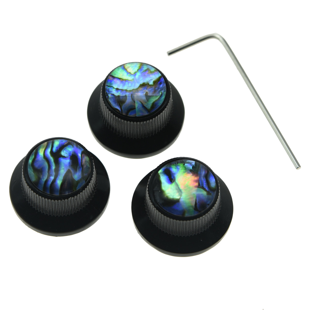 Set of 3 Black Abalone Top ST Guitar Metal Knobs for 6mm Pots with Set Screw