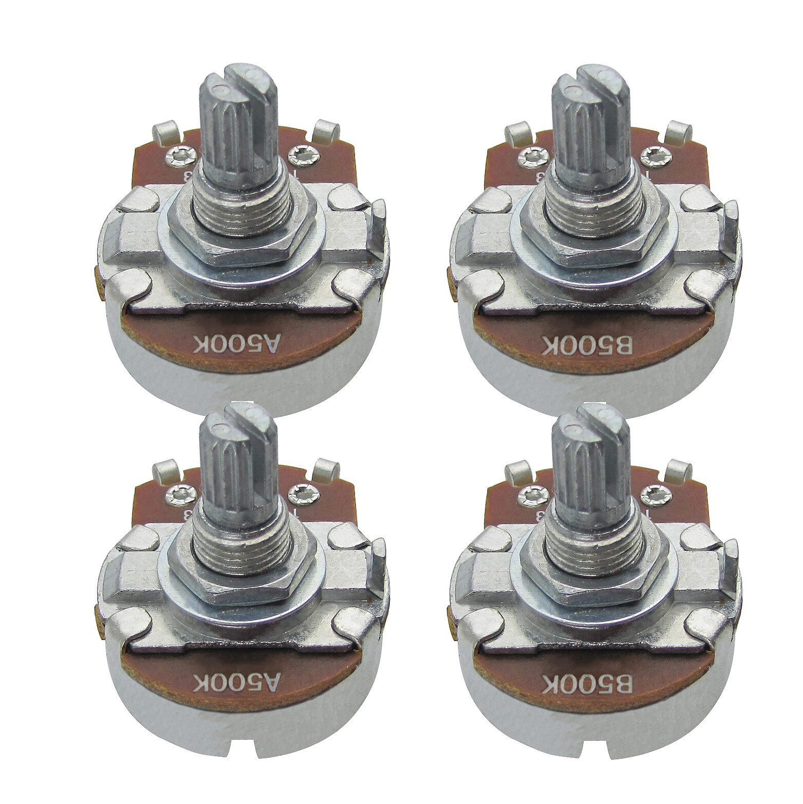 Set of 2 A500K & 2 B500K Guitar Pots Full Size Potentiometers Short Split Shaft