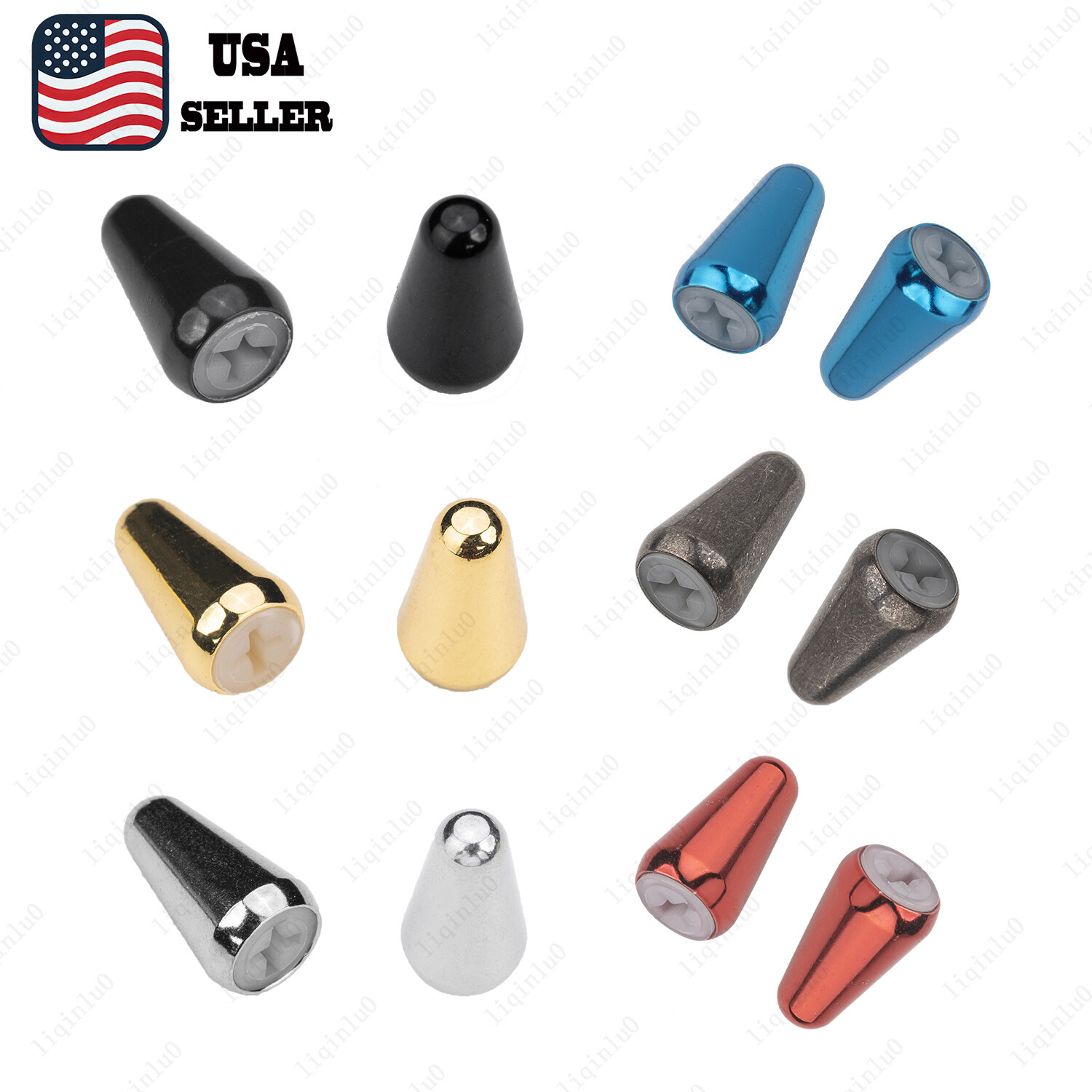 2 Pcs Metal Pickup Switch Tip Knob USA Size Cap For Fender Strat Tele IBANEZ