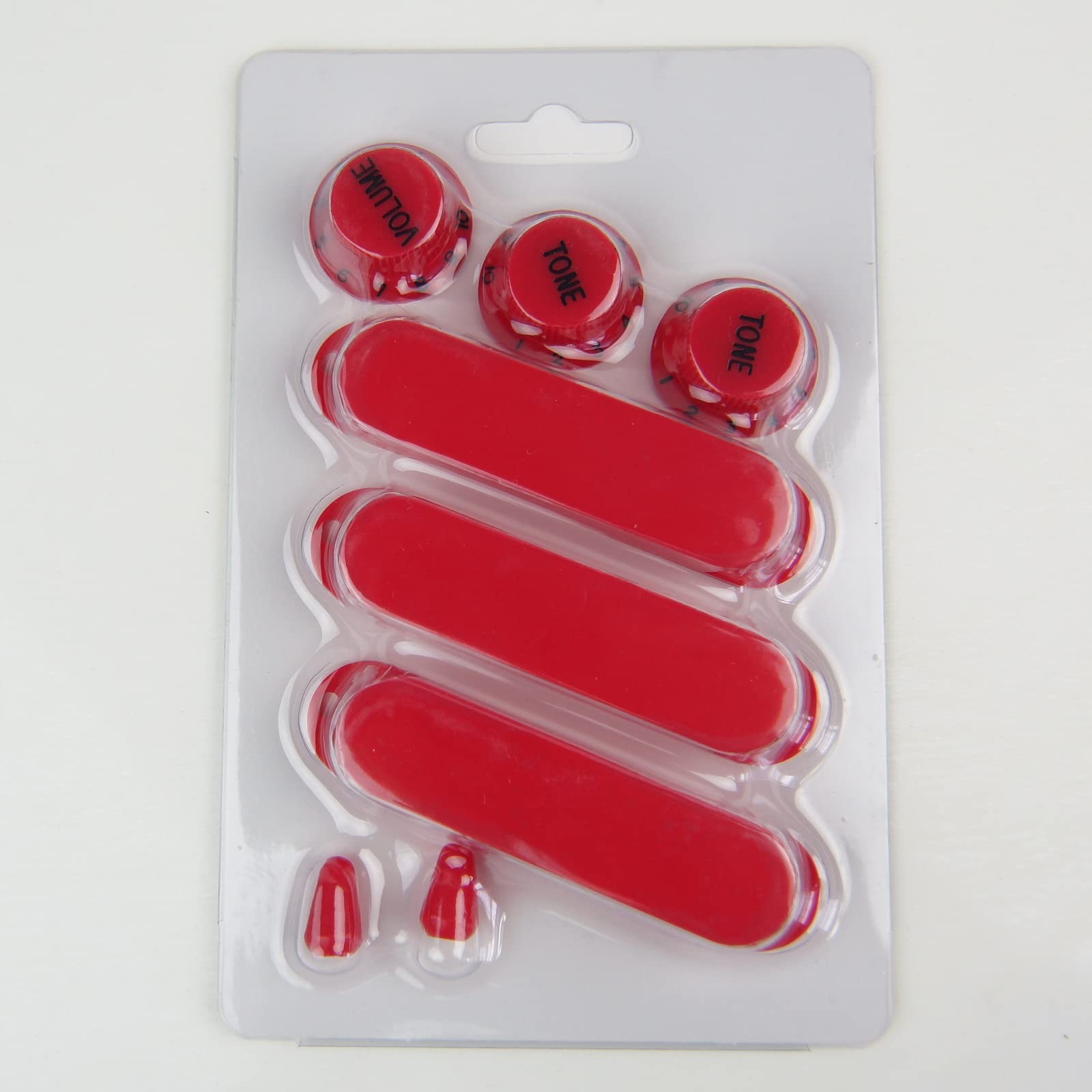 Strat Style Guitar Dress-up Set 3-Knobs 3-Pickup-Covers 2-Switch Tips, Red