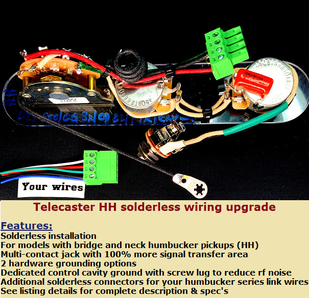 Solderless H-H Fender Telecaster wiring harness -Easy installation!