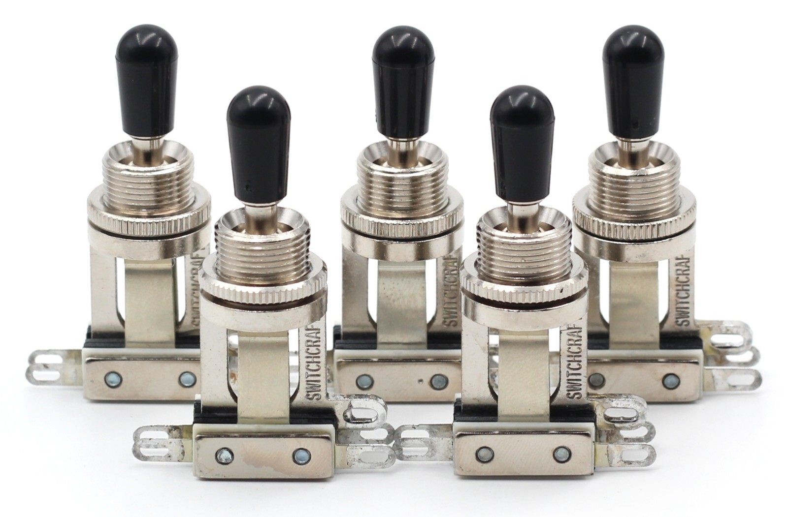 Bulk Lot of 5X Switchcraft Short Straight 3-way Toggle Switches + Black Tips