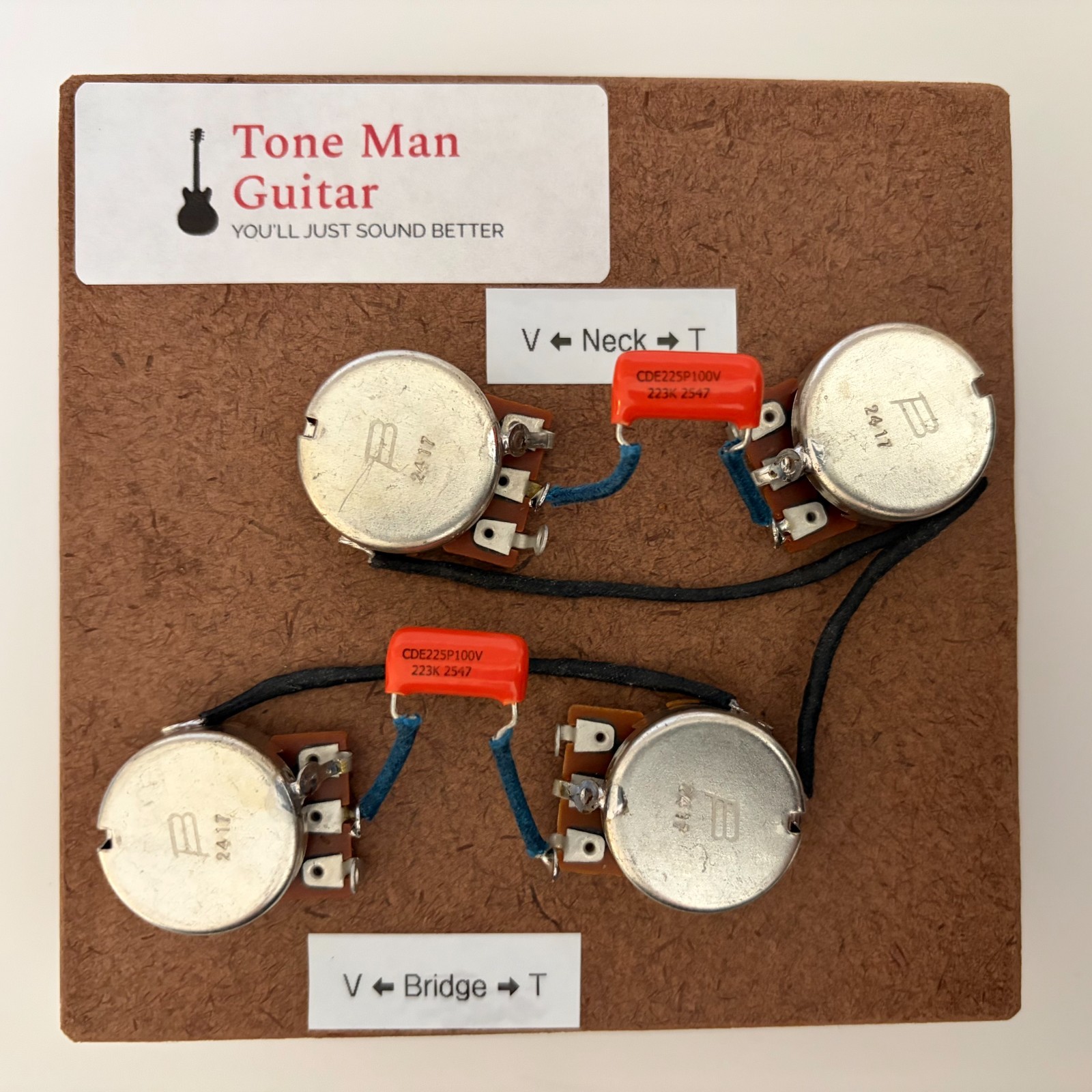 Prewired Wiring Kit Les Paul Long Shaft Pots Orange Drop Caps Fits Gibson