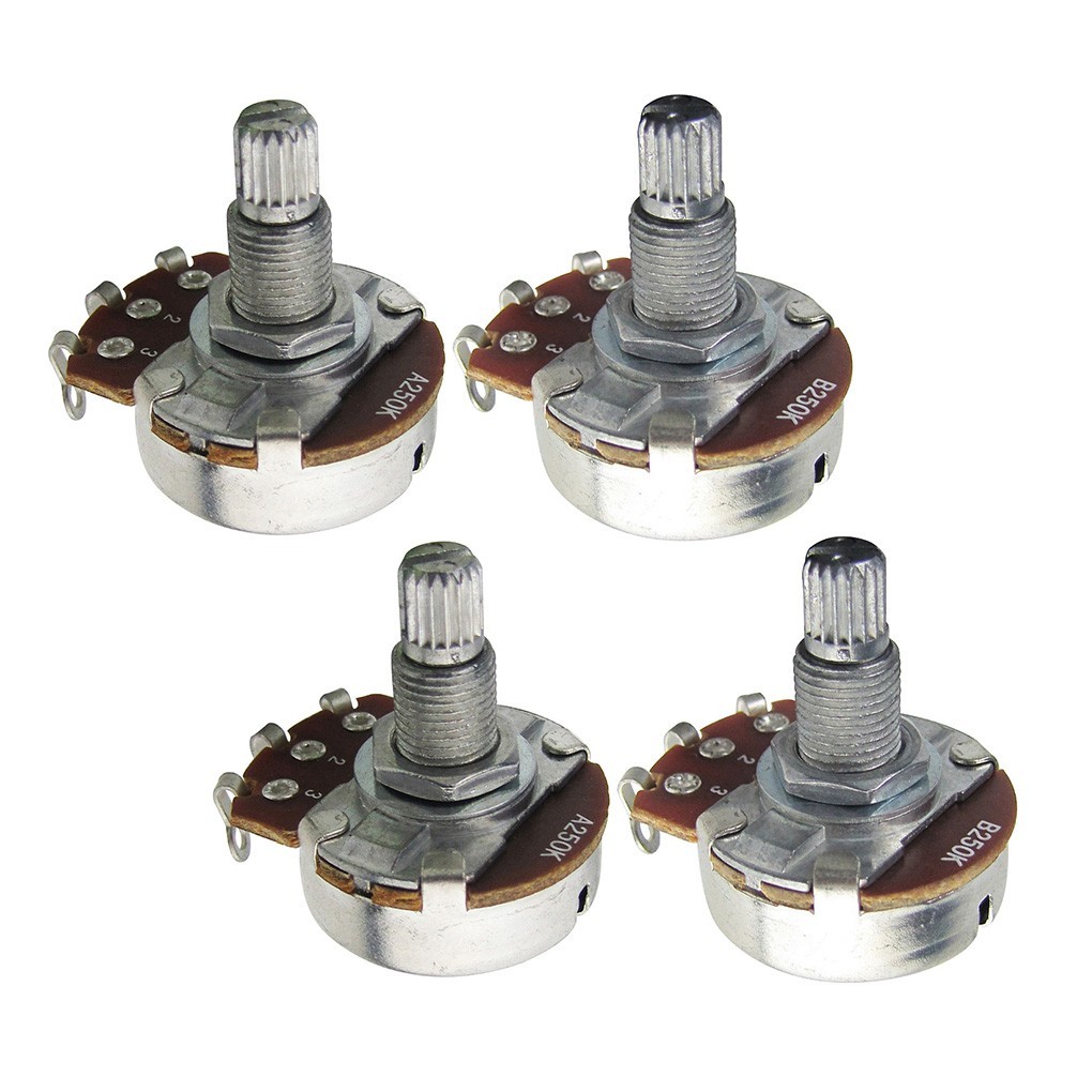 FLEOR 2 A250K +2 B250K Big Guitar Bass Potentiometers Long Split Shaft Full Size