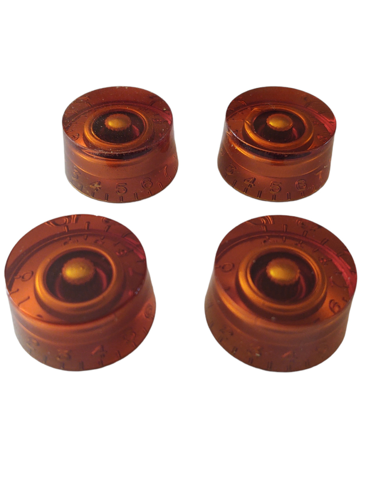 Set of 4 Coarse Knurl 18 Tooth Import Spec Speed Knobs for Epi LP / SG – Amber