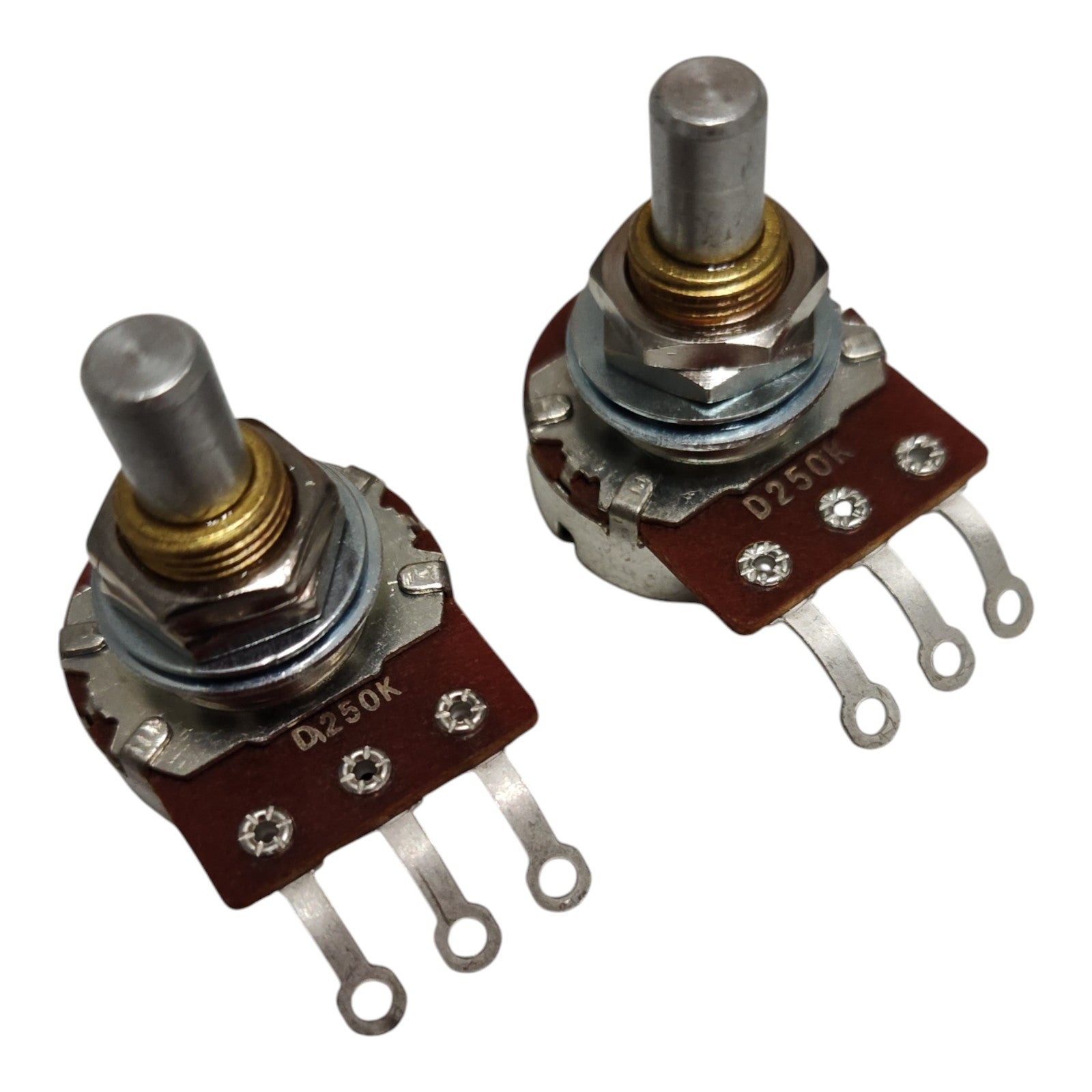 2 x Bourns 1/4 inch Solid Shaft 24mm 250k High Torque Guitar / Bass Pots