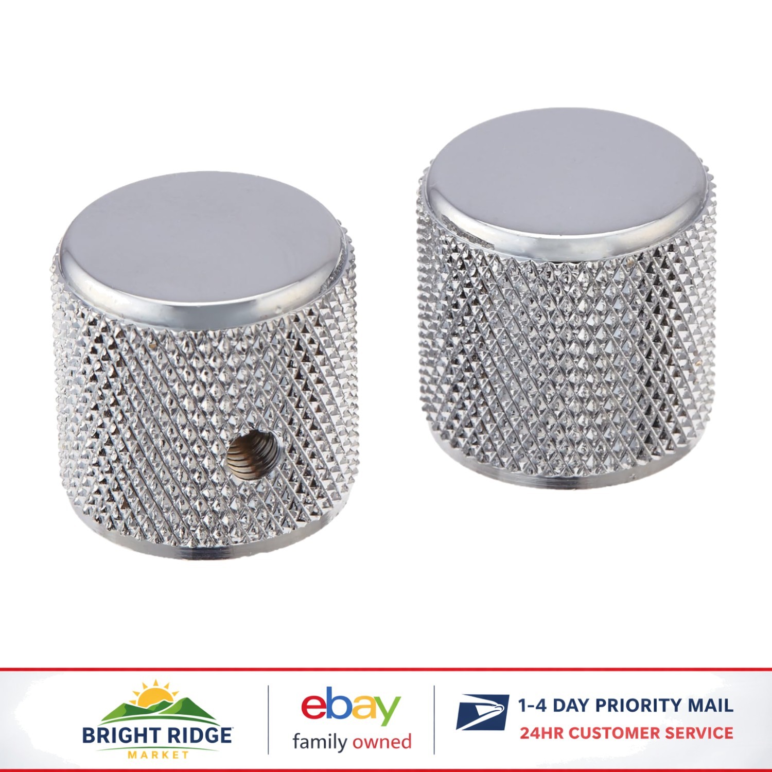 Knurled Chrome Knobs for Electric Guitar and Bass with Mounting Screws Included