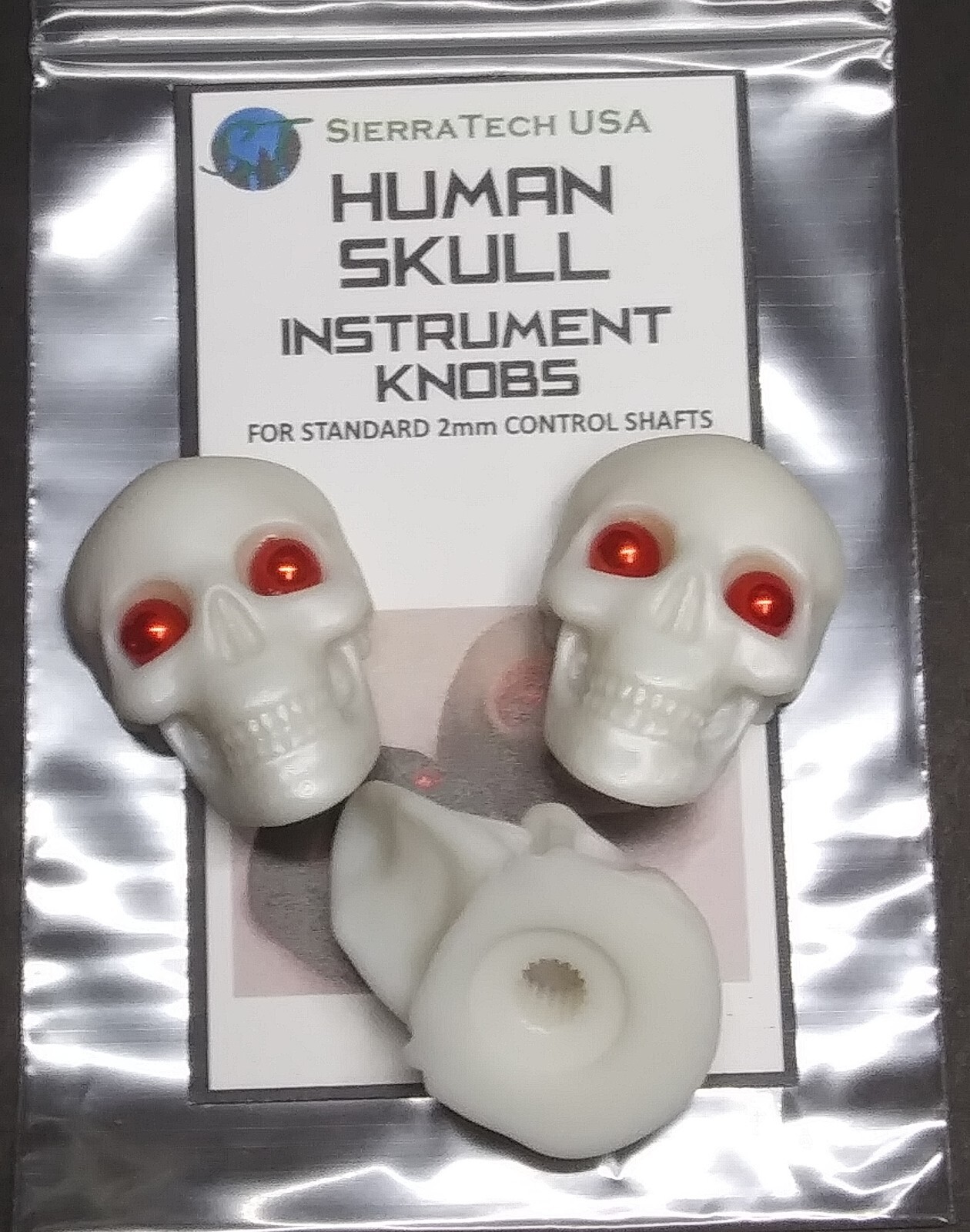 Human Skull Guitar Volume/Tone Instrument Knobs, Resin, Set of 3, White or Black