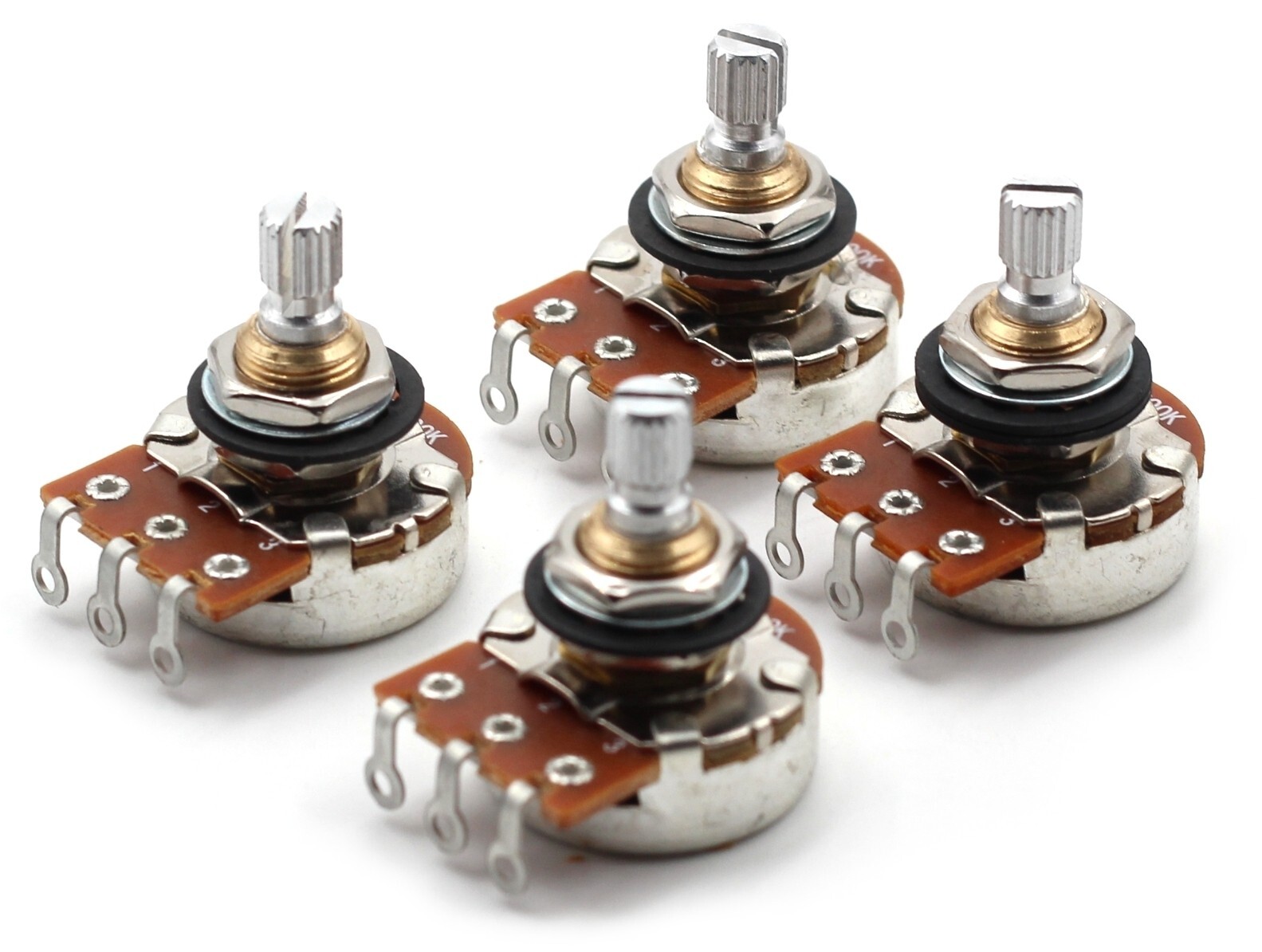 4X – Bourns 500K Audio Taper Potentiometers – Short Split Knurled Shaft