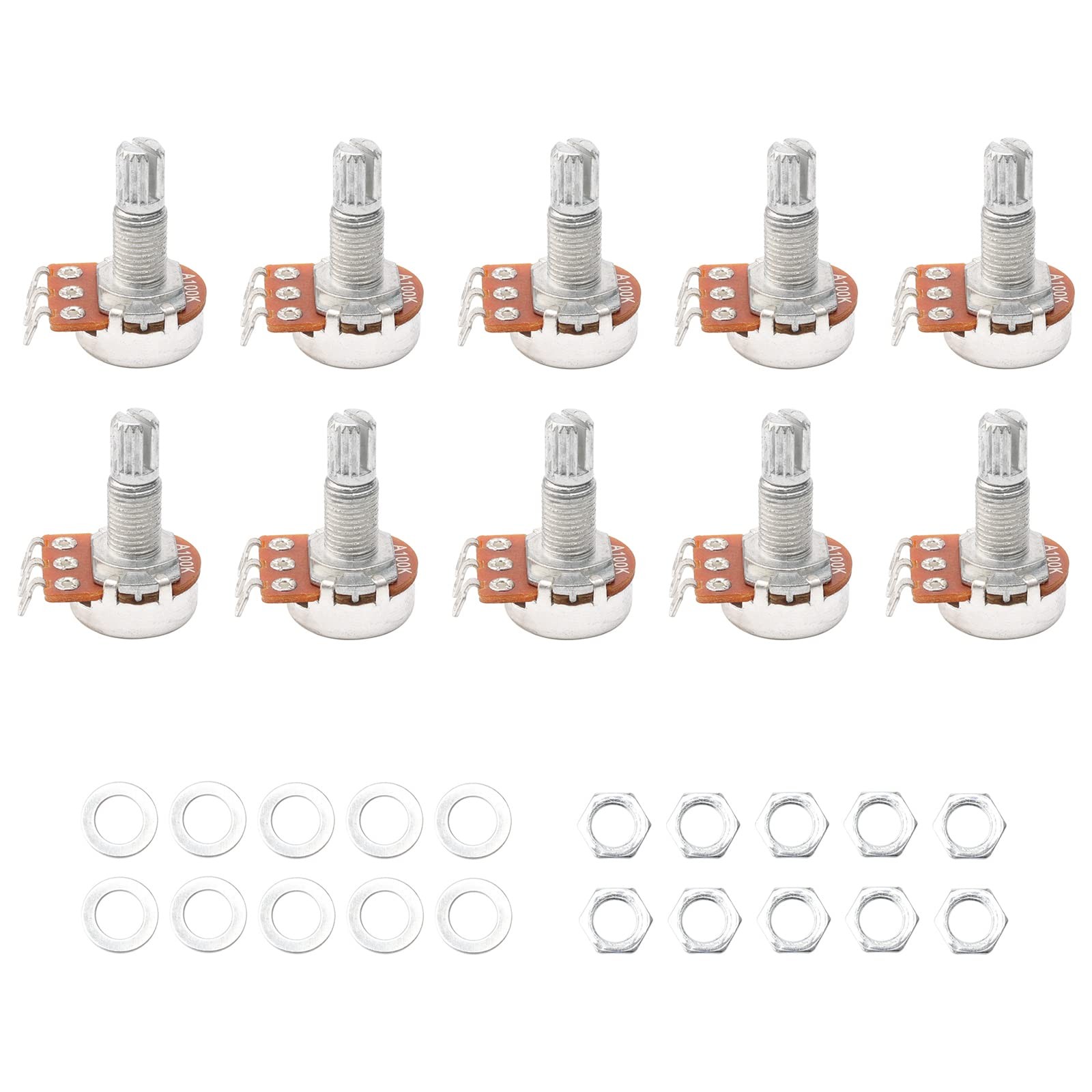 A100k Guitar Potentiometer Audio Pot, 18mm Shaft, Pack of 10