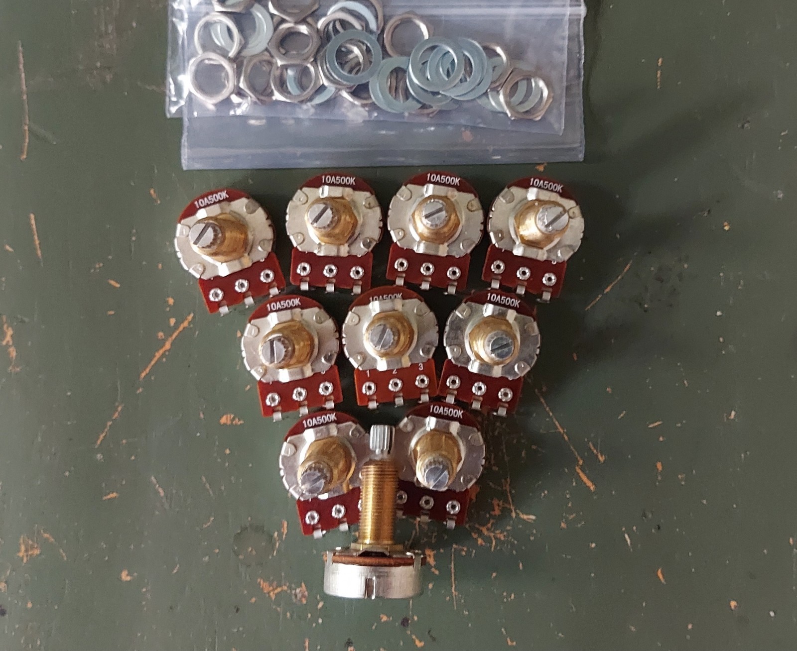 10x Bourns A500k 27mm Split Shaft Pots w/ Nuts and Washers