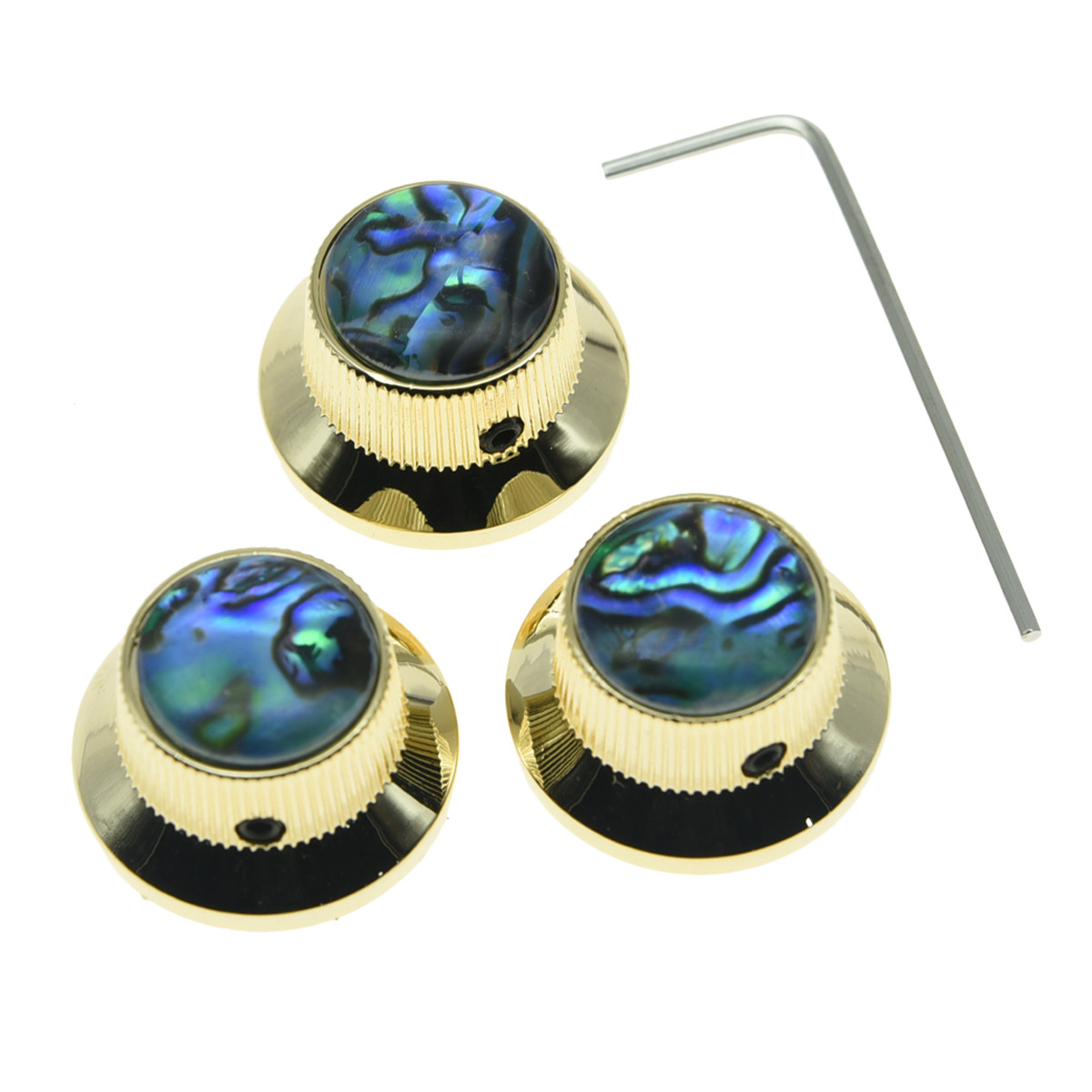 Set of 3 Gold Abalone Top ST Guitar Metal Knobs Fits 6mm Pots w/ Set Screw