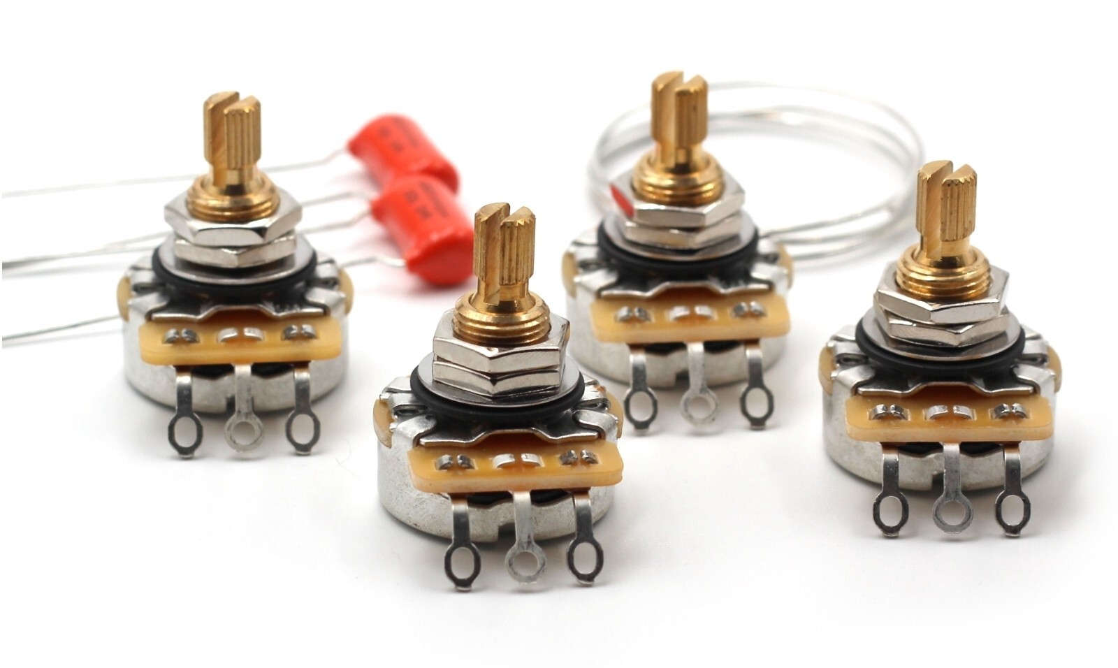 (4) TAOT CTS 500K SHORT SPLIT Shaft Potentiometers + (2) .022/200v Capacitors