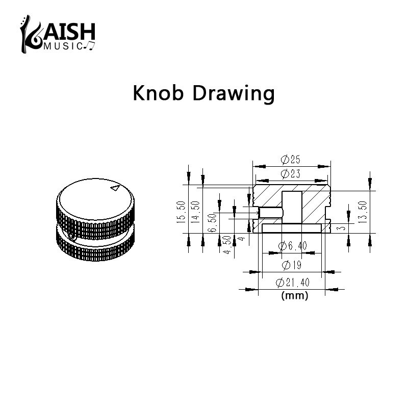 KAISH 2x Metal 1/4″ Universal Pot Knobs w/ Rubber o-ring for Guitar/Bass/AMPS