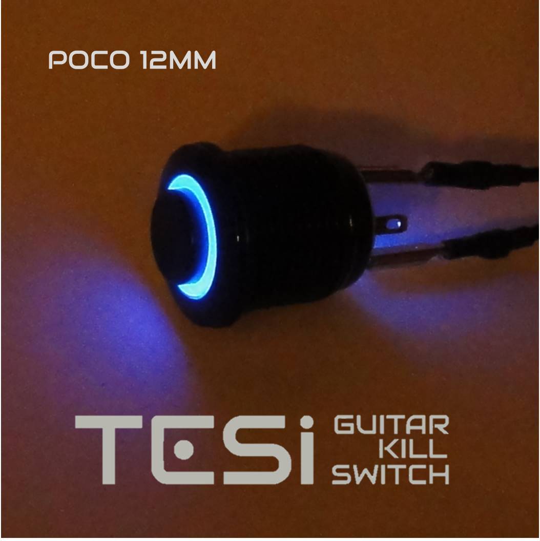 Tesi POCO 12MM LED Momentary Push Button Guitar Kill Switch Black/Blue