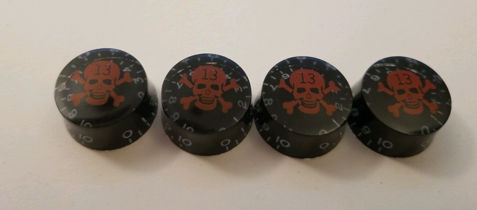Set of 4 Volume Tone Knobs Black with Red Skull for Gibson Les Paul USA Seller