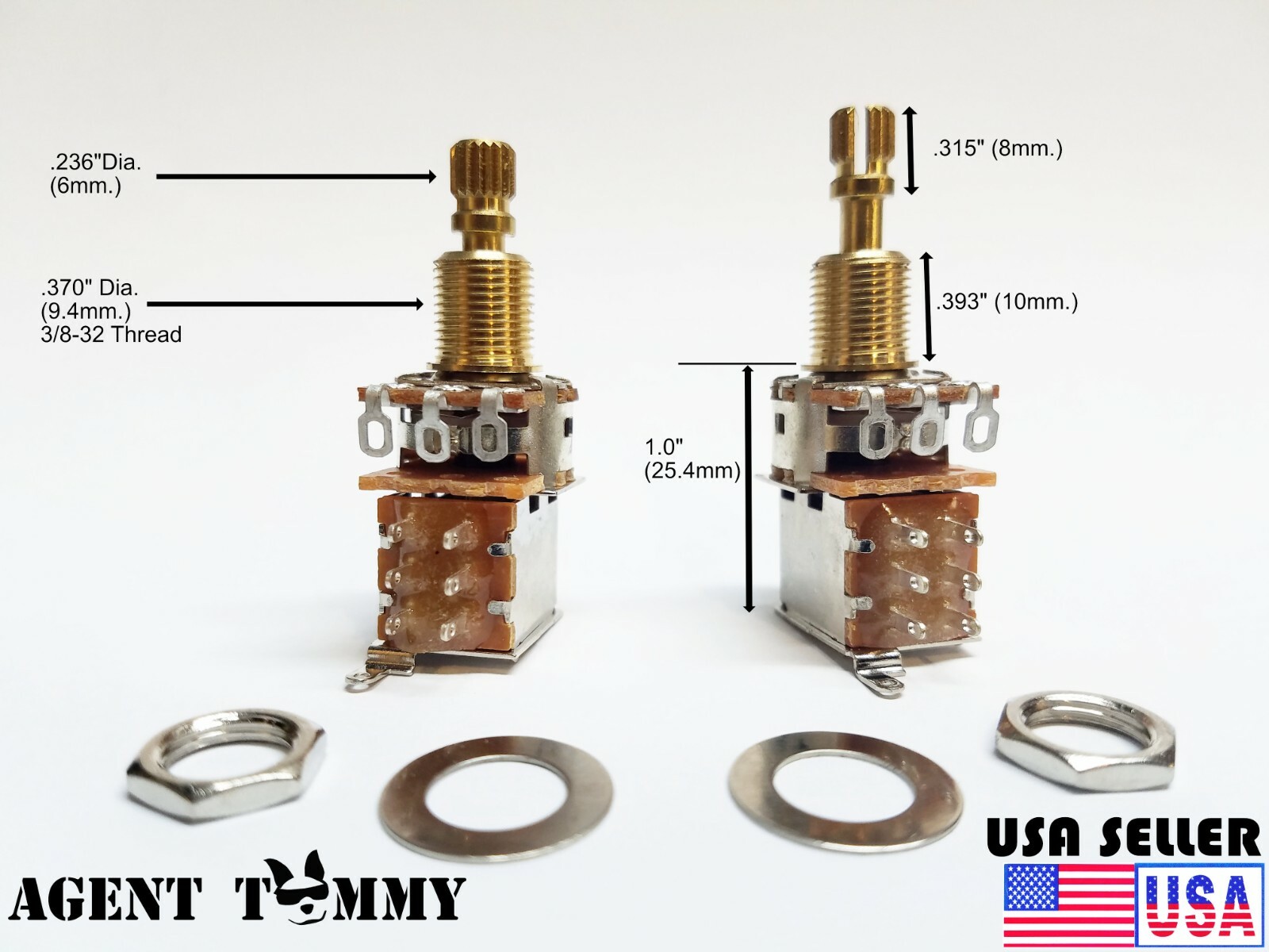 Potentiometer guitar or bass volume pot Push Push 500k 3/8″ shaft (2 PIECE SET)