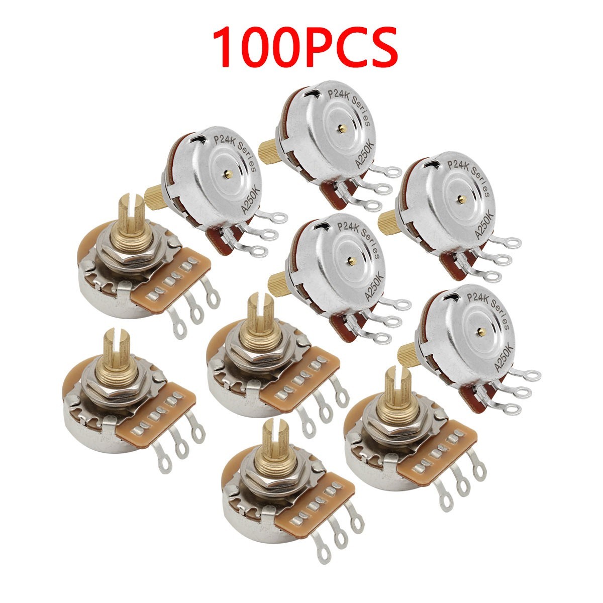 FLEOR 100PCS A250K Guitar Bass Potentiometers Brass Short Split Shaft Pots
