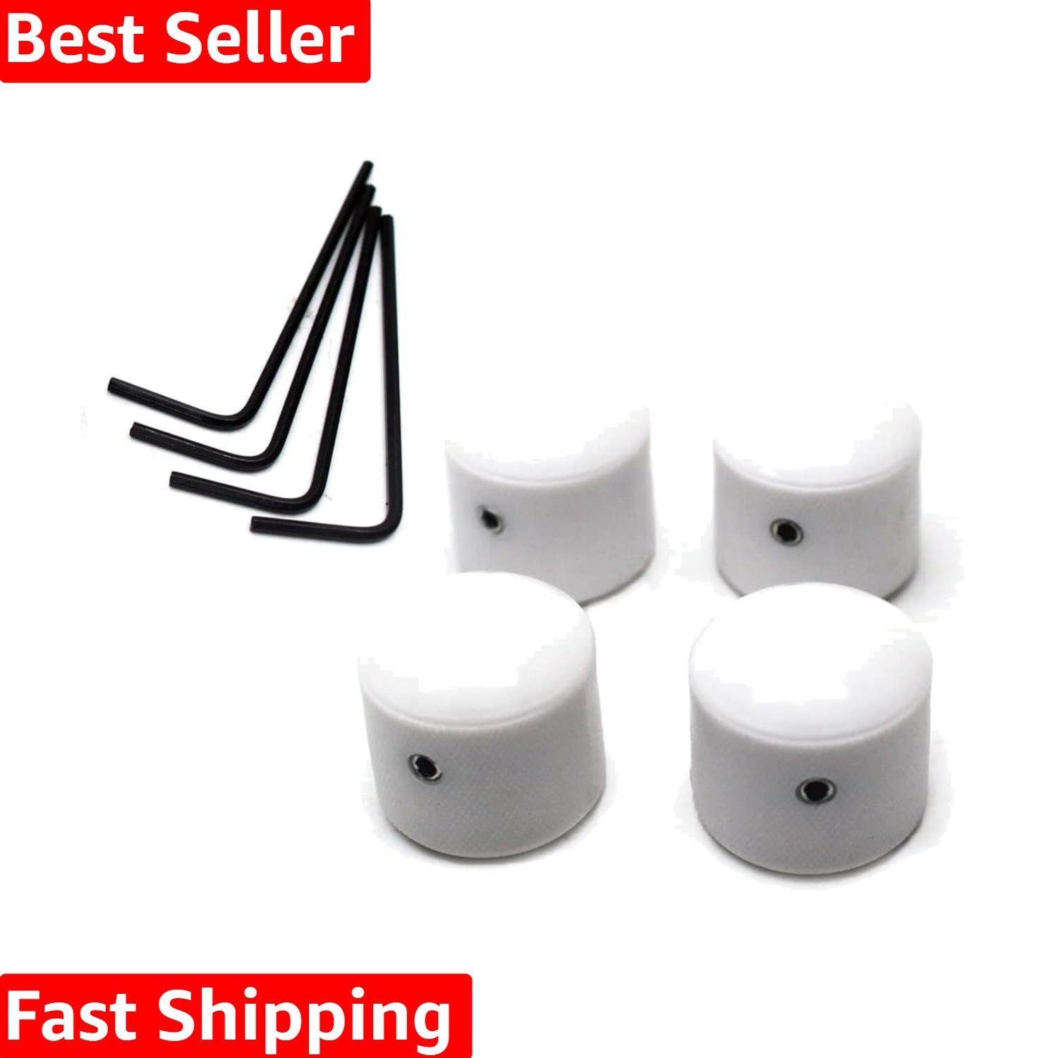 Compact White Guitar Control Knobs – Plastic Dome Set of 4 with Wrench Included