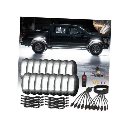 16Pods Metal All Pure White LED Rock Lights Full Kit Plug and 16Pods Alloy