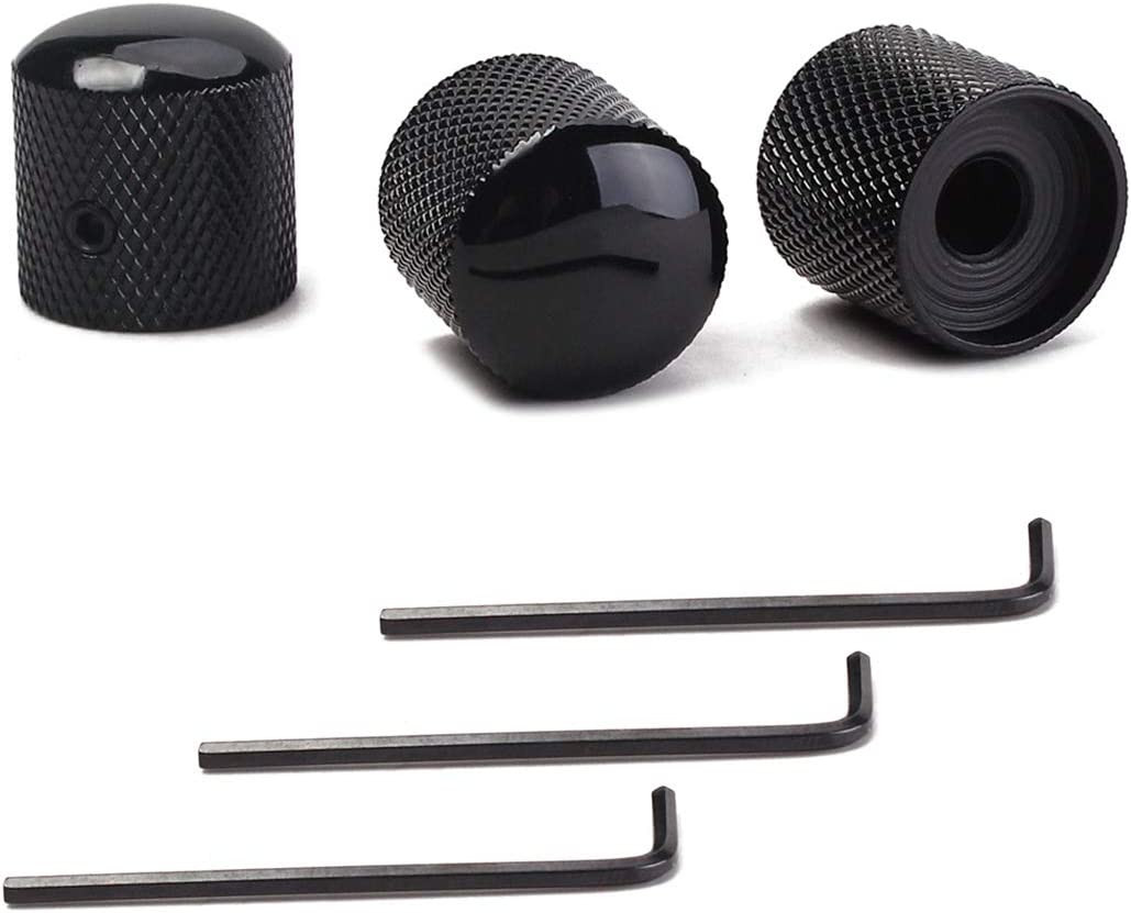Black Metal Guitar Control Knobs – Volume/Tone Dome Knobs (Set of 3)