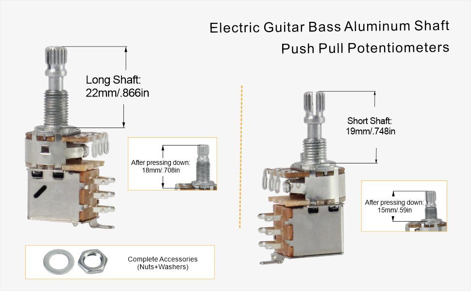 FLEOR 2PCS Guitar Bass B250K Push Pull Potentiometer Pot Short Split Shaft