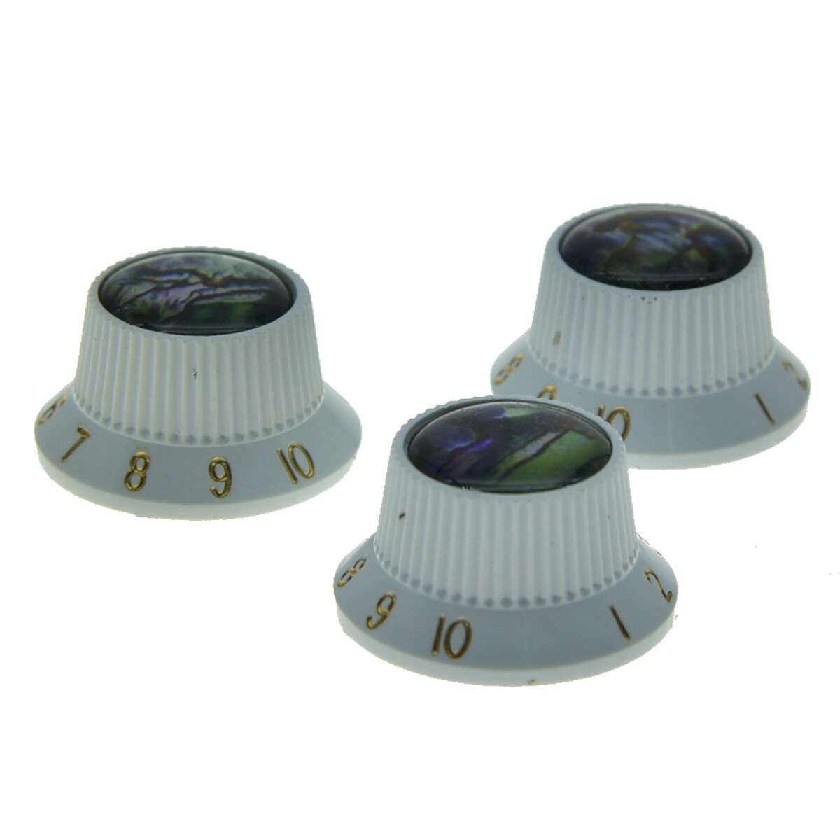 3pcs Plastic Push On Fit Abalone Top ST Guitar Knobs Bass Knobs White for Strat-