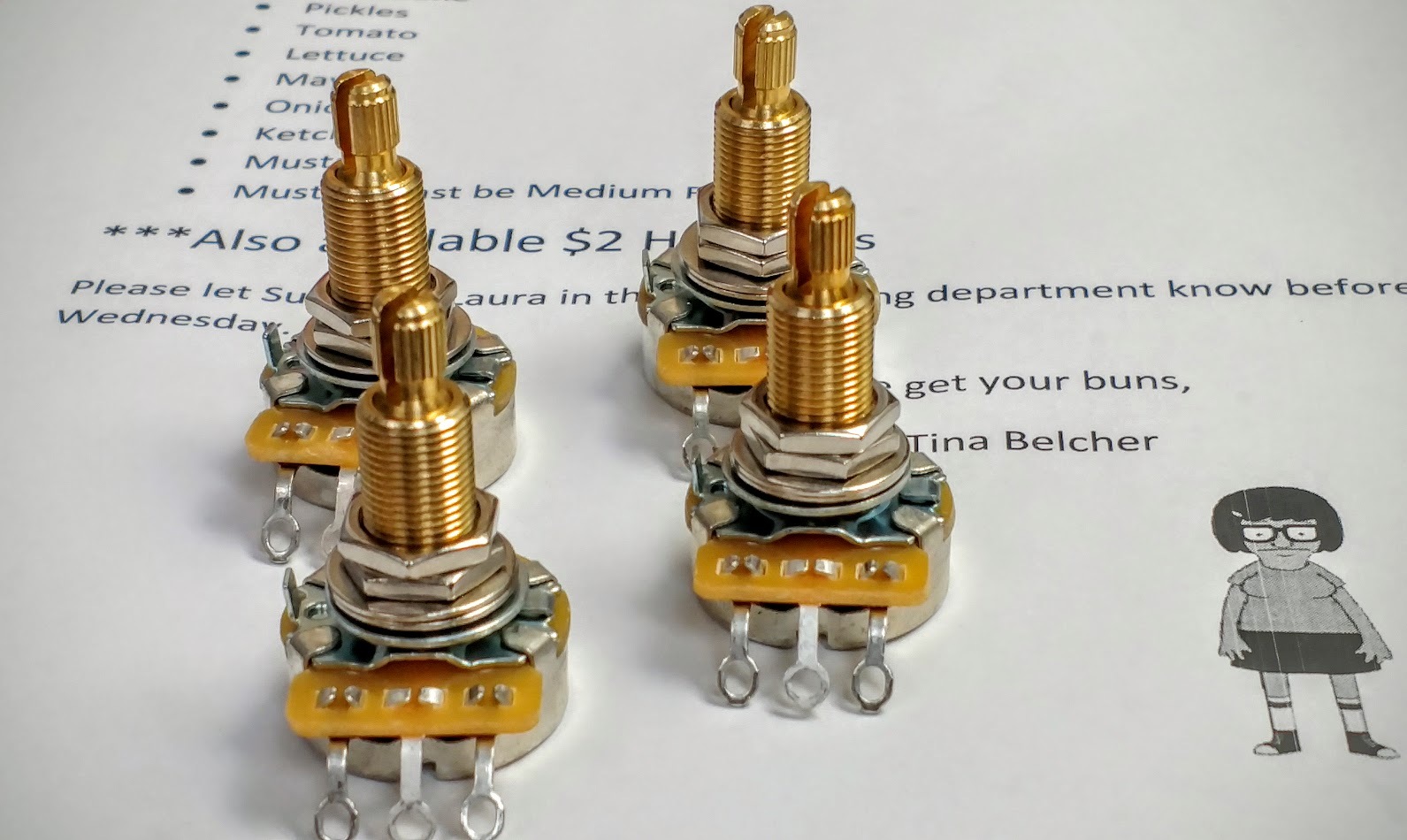 4 CTS 550K 9% tolerance Audio Taper Pots Long Shaft 3/4″ fit Gibson 500K Killer