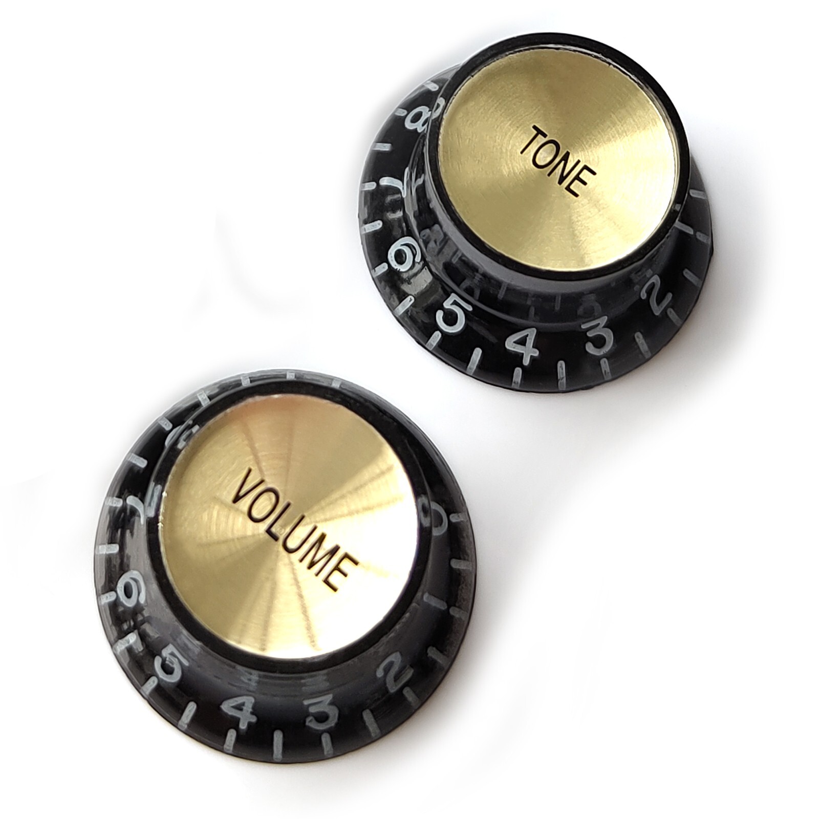 Top Hat Bell Reflector Knobs – Volume Tone Guitar -Left Handed Black Gold