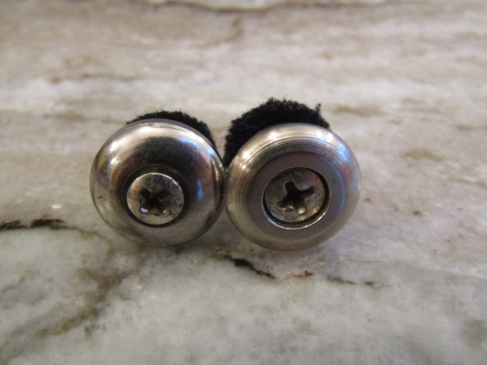 BC RICH STRAP BUTTONS – 1 PAIR with SCREWS FROM BRONZE MOCKINGBIRD in CHROME
