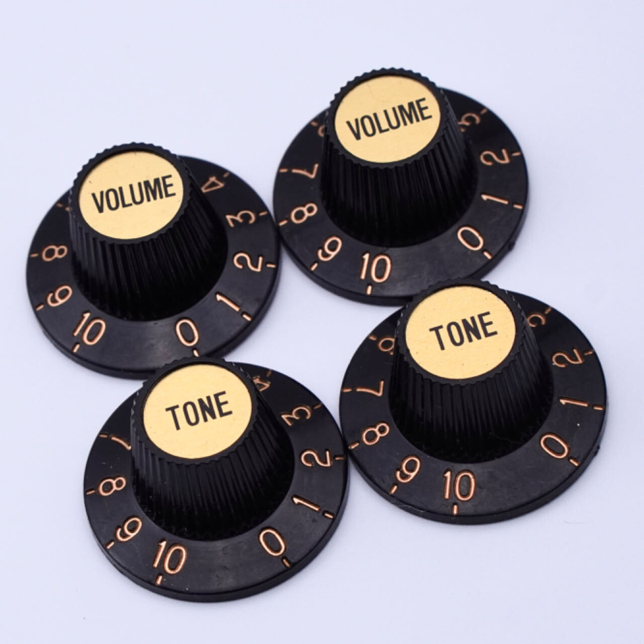 Black Witch Hat Control Knobs 1/4″ CTS With Gold Inserts For Gibson Eiphone