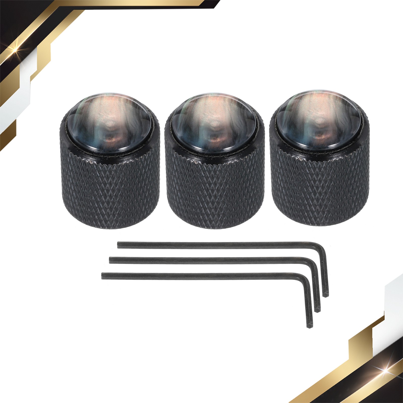 3 x Guitar Bass Dome Knobs Black Shell Top 6mm Black Metal Volume Control