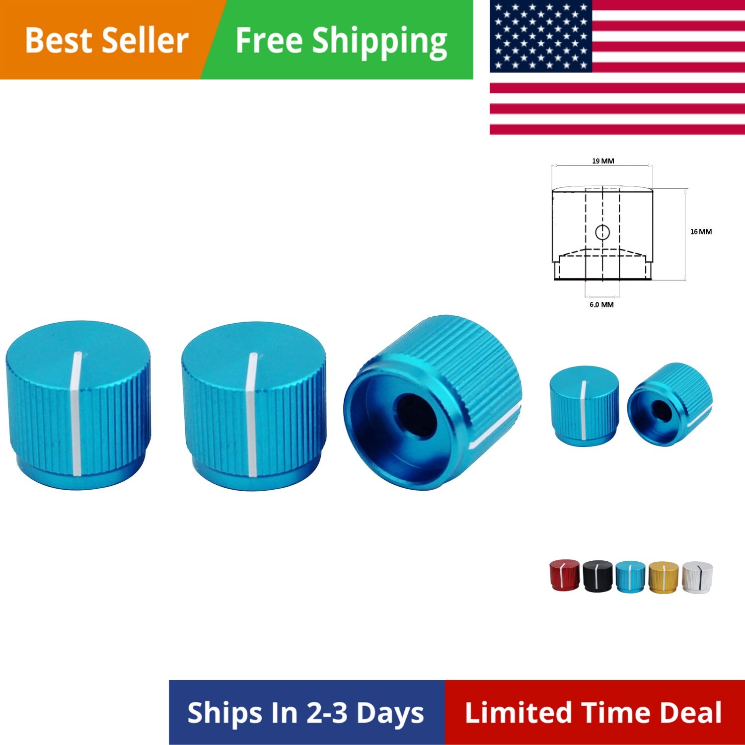 3Pcs Guitar Aluminum Alloy Flat Top Control Knobs Dia. 6mm0.24″ Shaft Pots – …