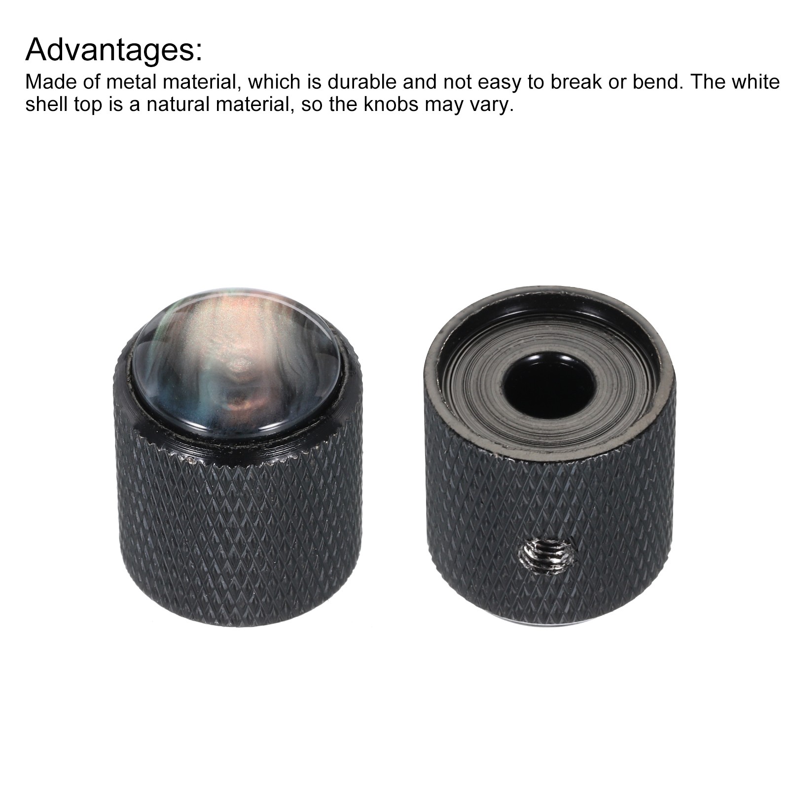 3 x Guitar Bass Dome Knobs Black Shell Top 6mm Black Metal Volume Control