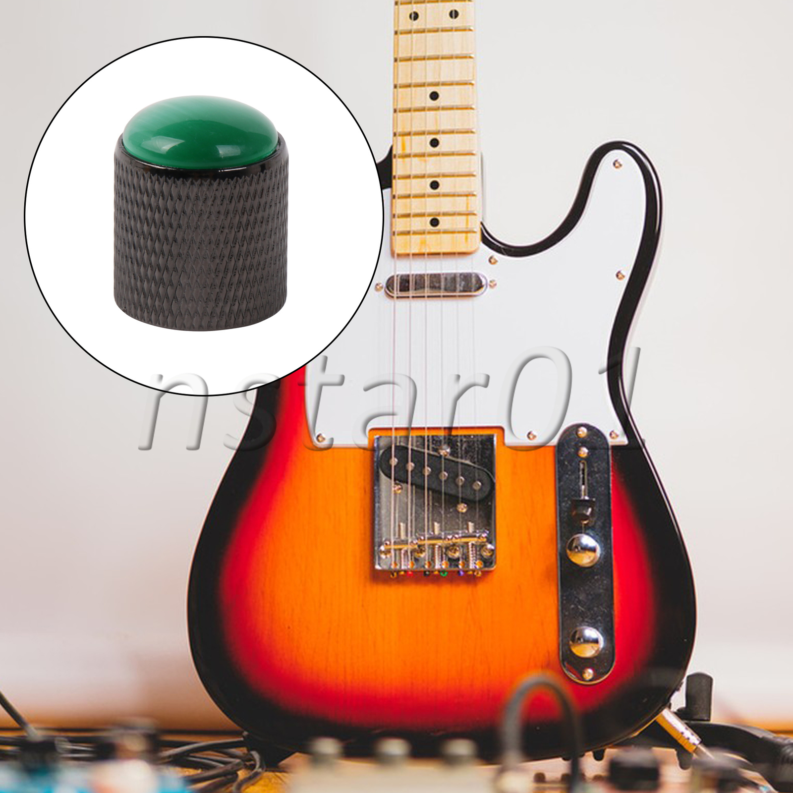 Alloy Guitar Control Knob with Glass Inlay for Beginners 0.89 x 0.75inch Green