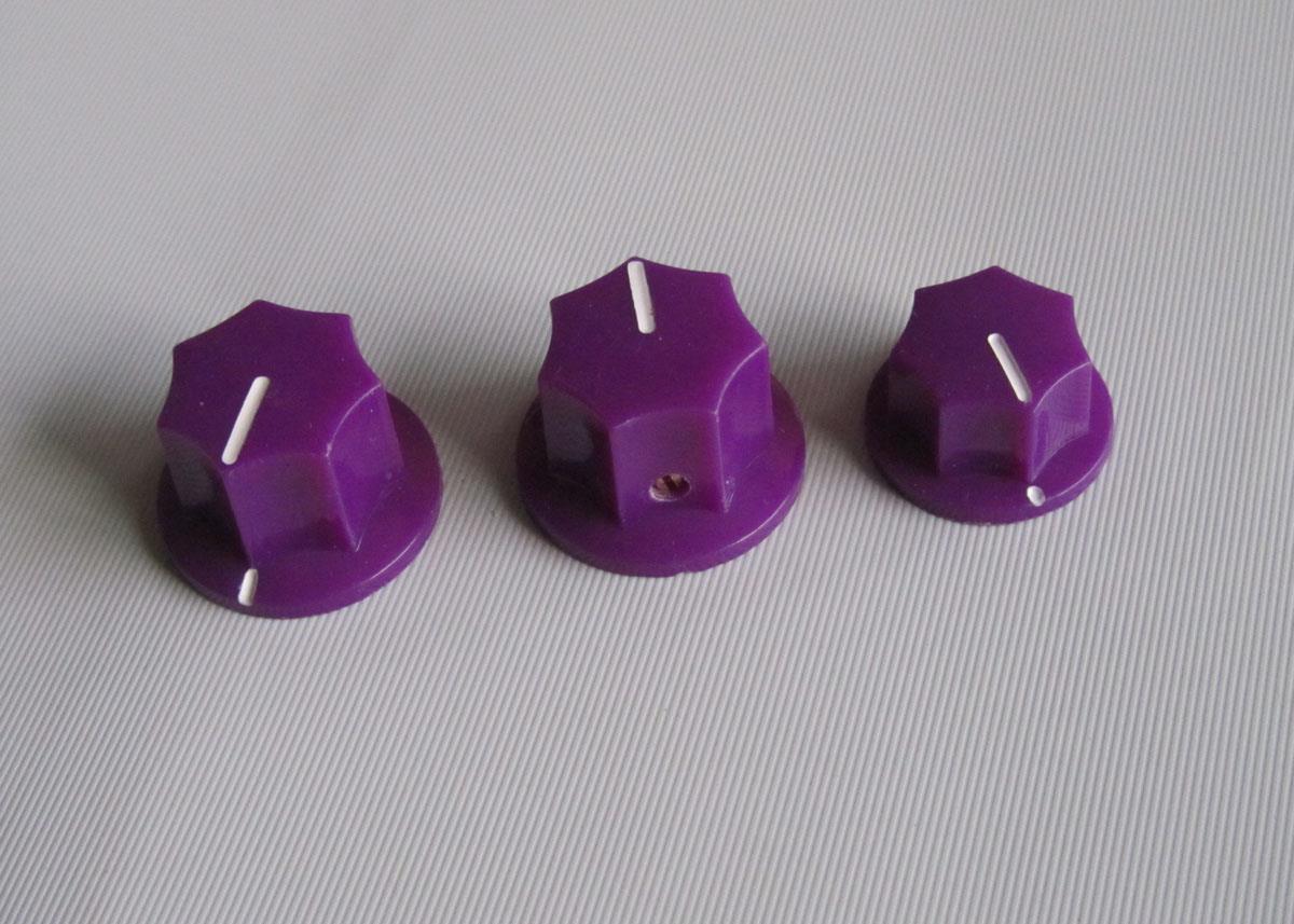 3x Brass Insert USA Size 1/4″ Jazz J Bass Knobs, Volume & Tone Knob Purple